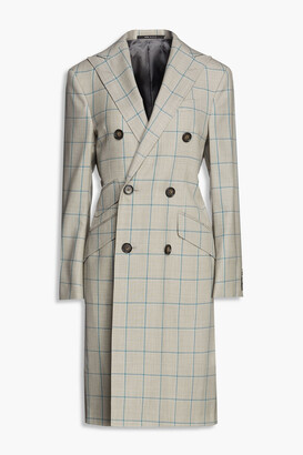 R 13 Checked wool-blend trench coat