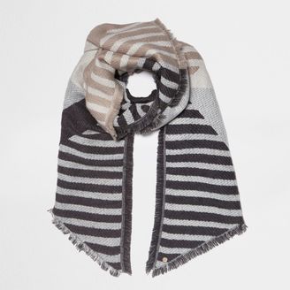 River Island Womens Grey block stripe jacquard scarf