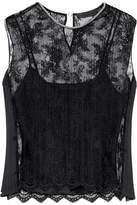 Thumbnail for your product : Alexander Wang Satin-Paneled Chain-Embellished Plissé Lace Top