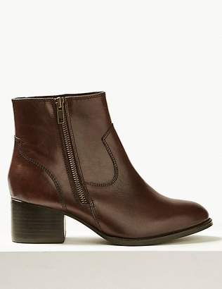 M&S Collection Wide Fit Leather Block Heel Ankle Boots