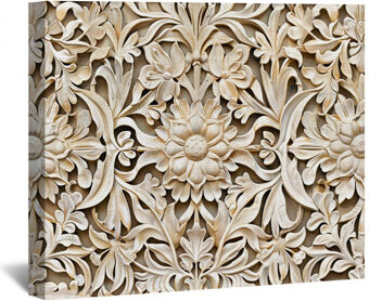 Red Barrel Studio White Floral Carving On Canvas Print