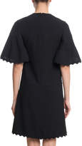 Thumbnail for your product : Chloé Short-Sleeve Scallop Detail A-Line Light-Cady Short Dress