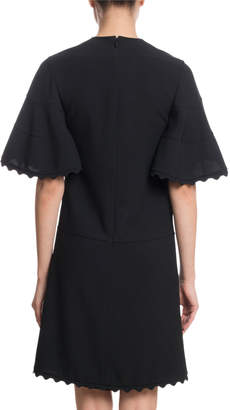 Chloé Short-Sleeve Scallop Detail A-Line Light-Cady Short Dress