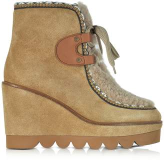 See by Chloe Suede and Curly Shearling Wedge Boots