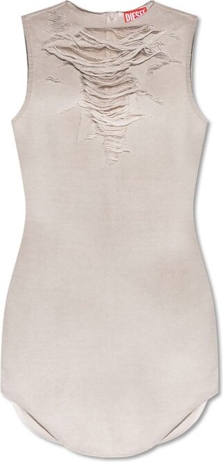 Diesel D-Yasmi Distressed Fringed Neckline Mini Dress