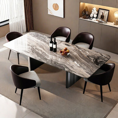 ALLNICEDT Modern simple rectangular marble dining table set