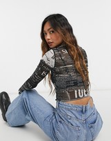 Thumbnail for your product : Weekday Sena long sleeved mesh top in black print