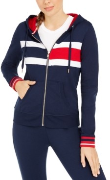 navy and white striped hoodie