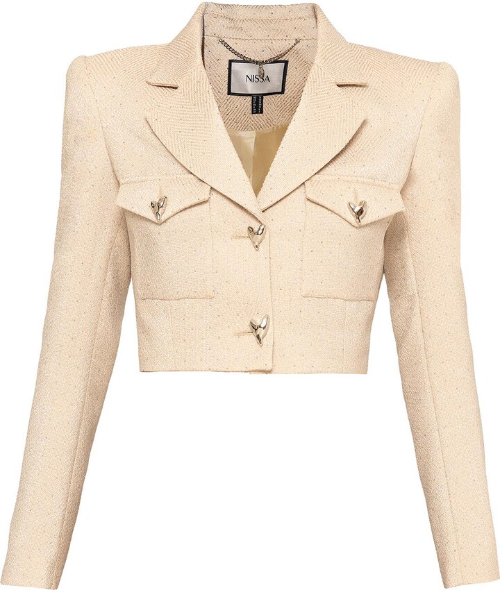 Nissa Neutrals Rhinestone-Embellished Cropped Blazer