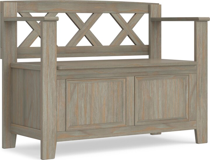 Simpli Home SIMPLIHOME Amherst Entryway Storage Bench - 36 inch Wide Solid Wood Hallway Bench in Distressed Grey