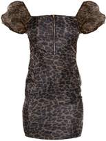 Thumbnail for your product : PrettyLittleThing Brown Leopard Print Organza Sleeve Zip Through Bodycon Dress