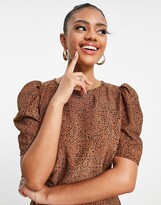Thumbnail for your product : AX Paris round neck midi dress in brown polka dot