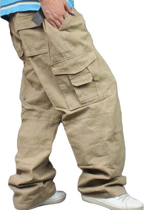 HAORUN Men Plus Size Cargo Trousers Outdoor Pants Loose Baggy Hip Hop  Pocket Black - ShopStyle