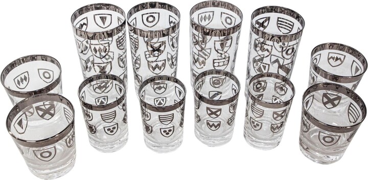 Georges Briard Vintage Japanese Kimiko Silver Band Cocktail Glasses Set Of 12 Barware