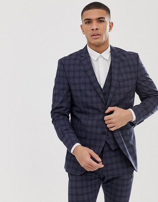 Selected slim suit jacket in navy check