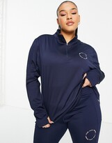 Thumbnail for your product : Pink Soda Sports Plus 1/4 zip polyester long sleeve top in navy - NAVY
