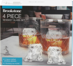 TJMAXX 4Pc Whiskey Glass And Bulldog Ice Mold Set For Men, Gold