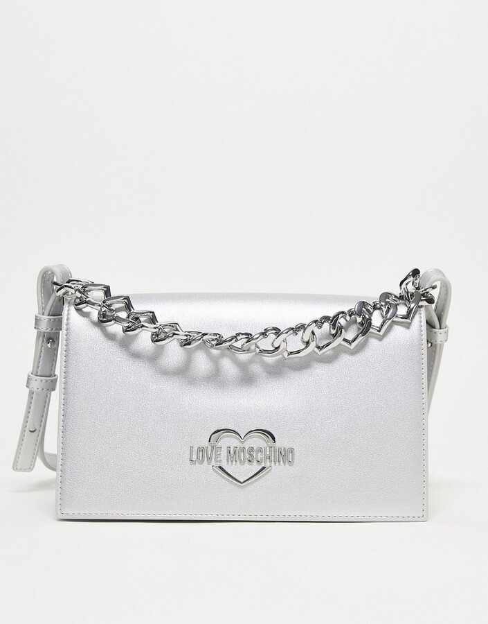 Moschino Patent Leather Pill Shoulder Bag - Silver Shoulder Bags, Handbags  - MOS72553