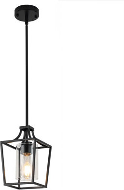 Gracie Oaks Black Pendant Light Fixture Lantern With Clear Glass Shade, Adjustable Height Rods For Kitchen Island, Dining Room, Kitchen Foyer, Hallway