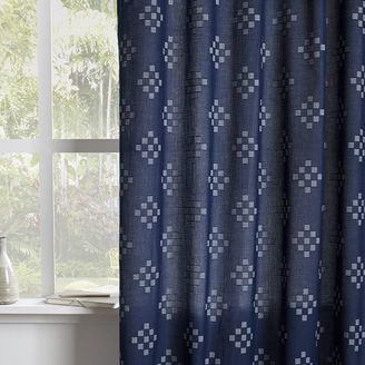 Stepped Geo Woven Curtain - Midnight