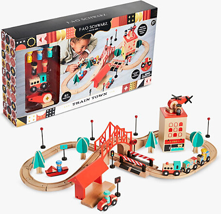 FAO Schwarz Train Town Wooden Train Track Playset