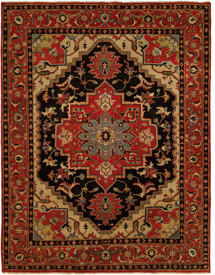 Astoria Grand Martingale Oriental Hand-Knotted Wool Black/Rust Area Rug