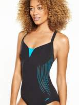 Thumbnail for your product : Speedo Sculpture Shinedream Placement One Piece Swimsuit - Black/Blue