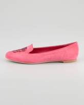 Thumbnail for your product : Alexander McQueen Embroidered Sequined Skull Smoking Slipper, Fuchsia