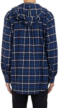 Balenciaga Men's Plaid Cotton Flannel Hooded Shirt