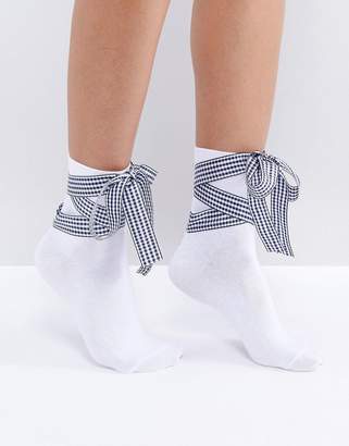 ASOS Gingham Bow Strap Ankle Socks