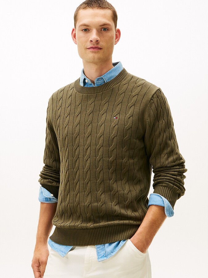 Tommy Hilfiger Men's Cable Knit Crewneck Sweater - Green - L