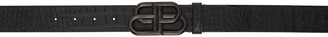 Balenciaga Black & Gunmetal Croc Large BB Buckle Belt