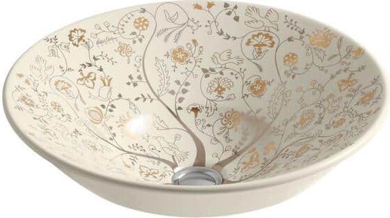 Conical 16.3 in. x 16.25 in. Vessel Bathroom Sink in Mille Fleurs Vitreous China