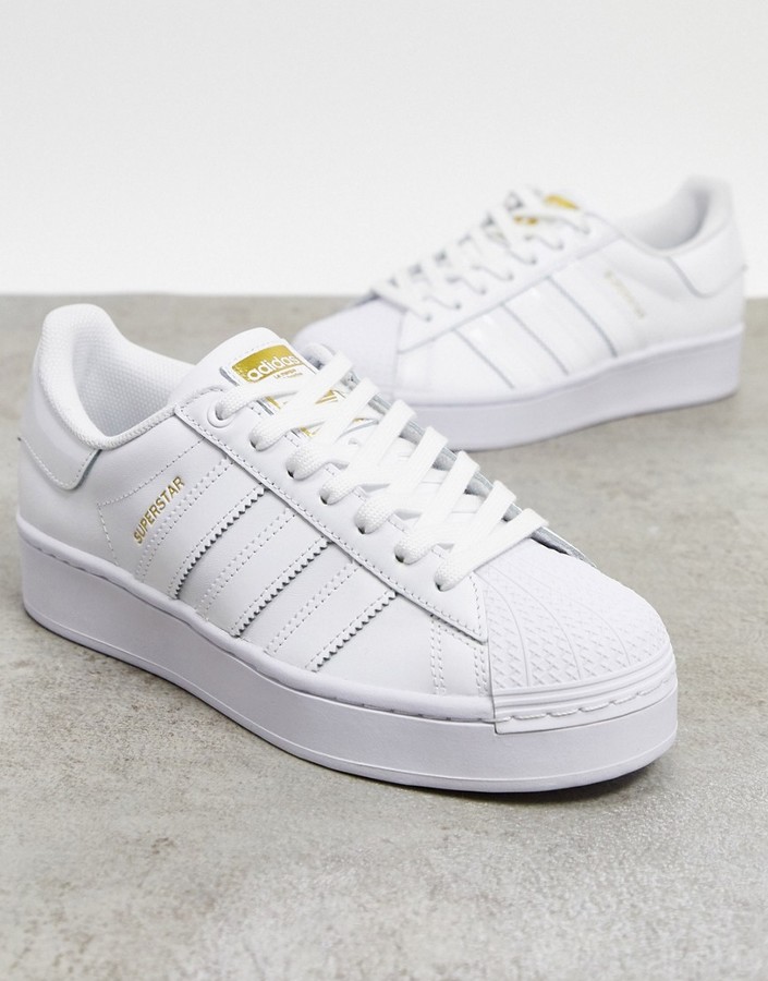adidas Superstar Bold platform sneakers in triple white - ShopStyle