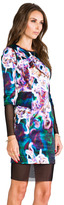Thumbnail for your product : Milly RUNWAY Neon Floral Print Mesh Illusion Peplum Dress