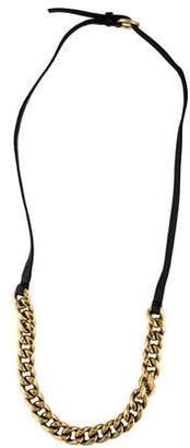 Miu Miu Chain & Leather Buckle Necklace