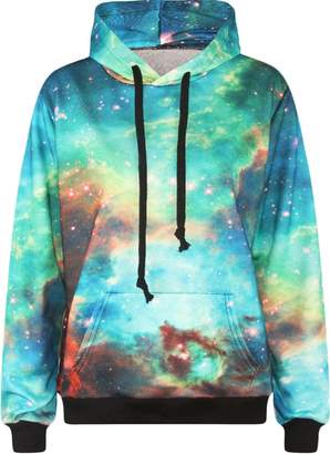 Imilan Sports Women Neon Galaxy Cosmic Hooded Sweatshirts Sweaters (Free Size, )