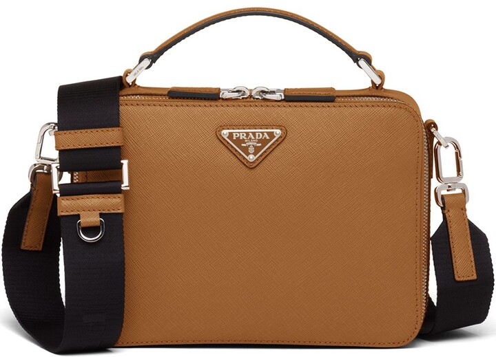 Prada Brique Saffiano Leather Cross-body Bag in Orange for Men