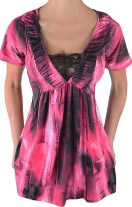 Xw2 Funfash Plus Size Top Pink Black Lace Womens Plus Size Shirt Blouse 1x 18 20