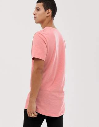 Jack and Jones Originals longline curved hem t-shirt in pink