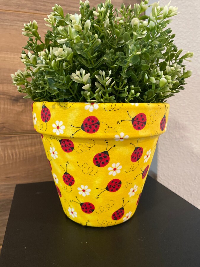 Lady Bugs Decoupage Fabric Terracotta Plant Pot
