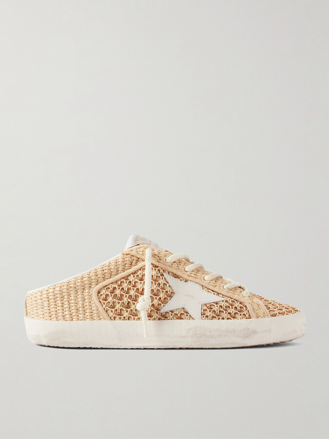 Golden Goose - Superstar Sabot Distressed Leather-trimmed Raffia Slip-on Sneakers - Neutrals