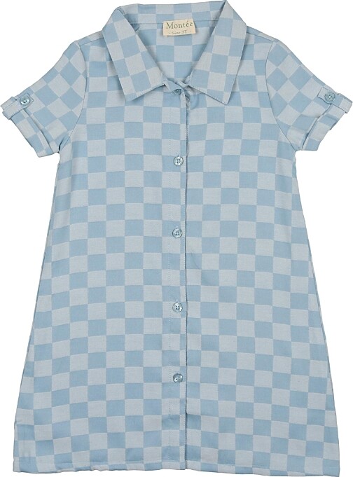 Manière Girls' Denim Check Short Sleeve Dress - Little Kid