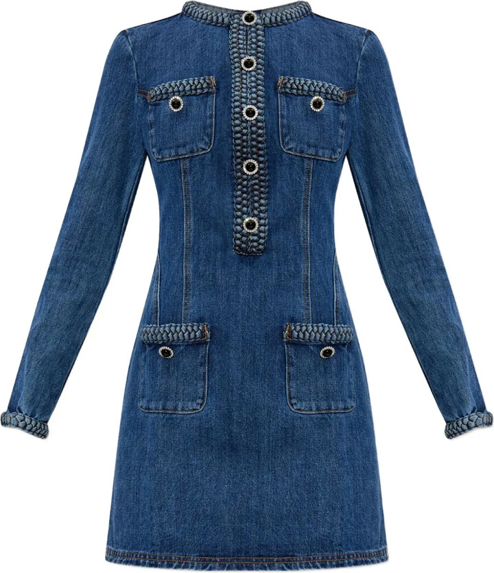 Self-Portrait Braided-Detail Denim Dress