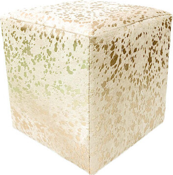 Gracie Oaks Square Ottoman in Gold Splash