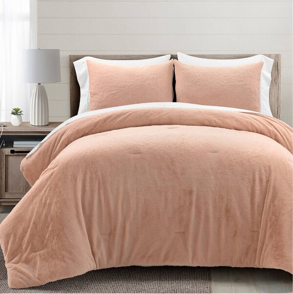 Lush Decor LushDécor5pcTwinModernUltraSoftFauxFurLightWeightAllSeasonComforterBeddingSetBlush
