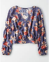 Thumbnail for your product : American Eagle AE PRINTED LONG SLEEVE WRAP TOP