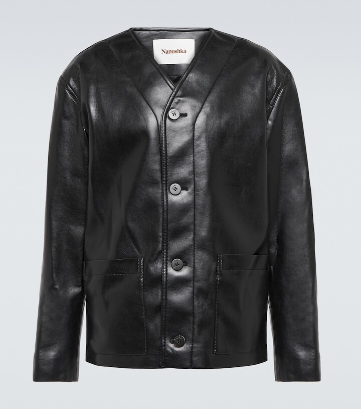 Nanushka Black Vegan Leather Hide Puffer Jacket - ShopStyle