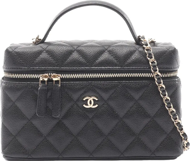 Chanel Pre Owned 2021-2026 CC Quilted Caviar Slim Vanity with Chain satchel