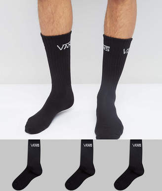 Vans 3 Pack Crew Socks In Black Vxseblk